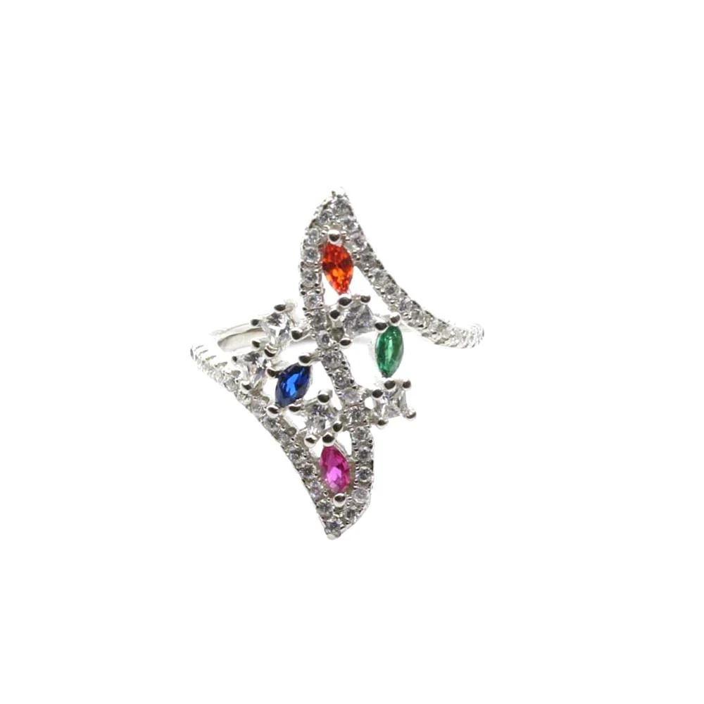 Ethnic Style Glamorous Real 925 Sterling Silver Multi CZ Women Ring - Image 3