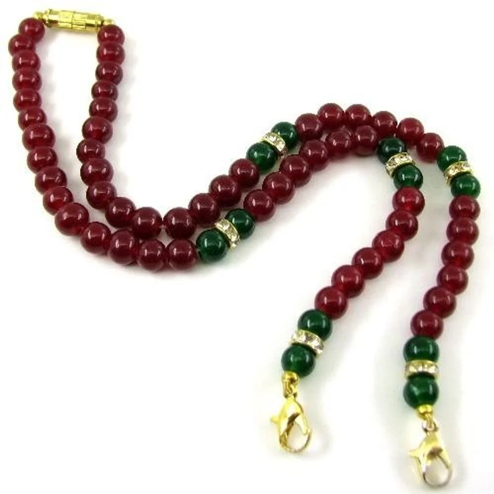 Fashion Red Green Cab Beads Single Strand Tassel 2pc Wholesale Lot 17"
