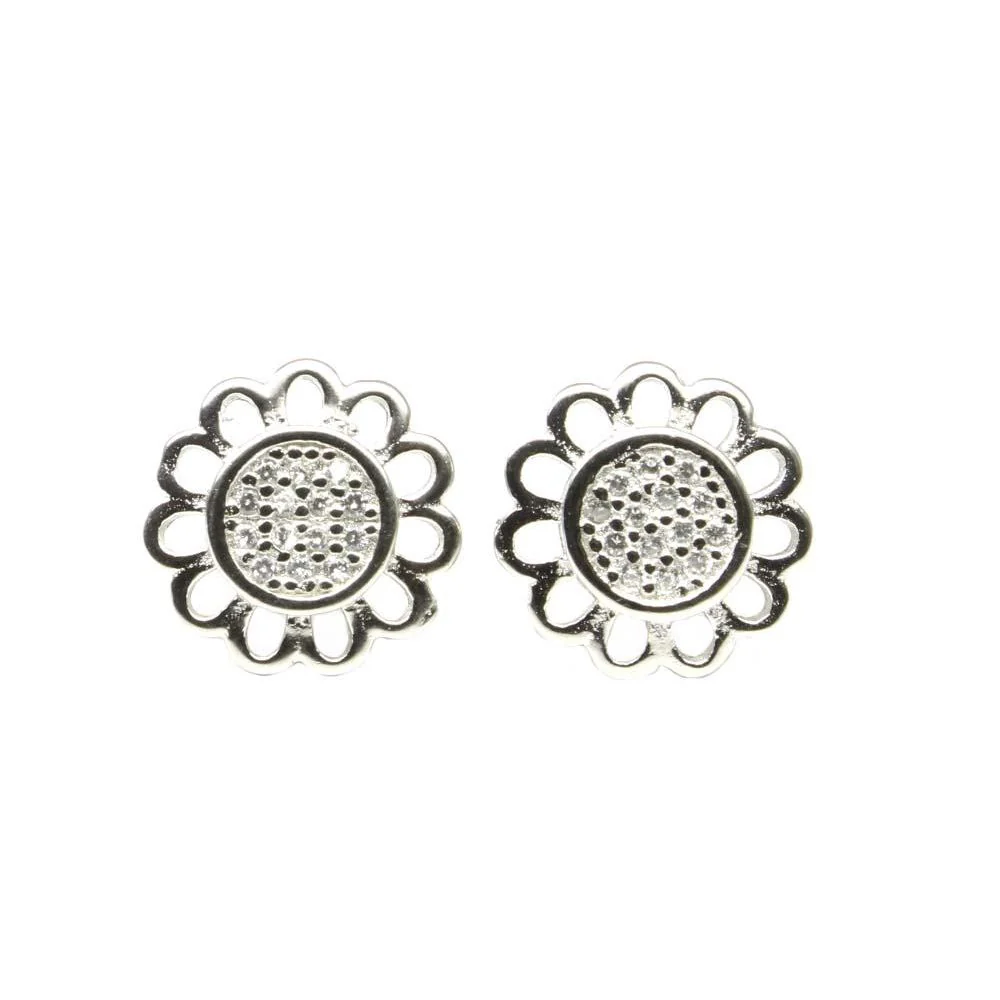 Fine Silver CZ Silver Stud Earring Set In Platinum Finish