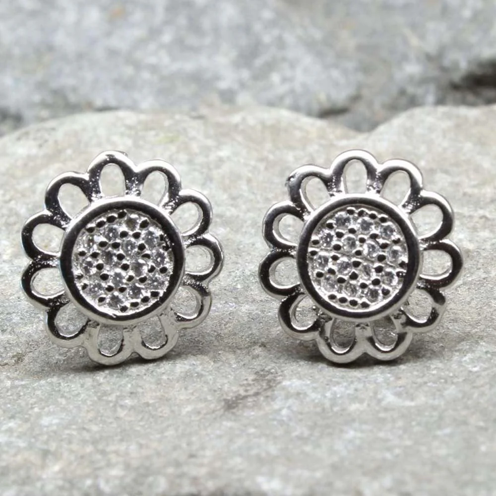 Fine Silver CZ Silver Stud Earring Set In Platinum Finish - Image 2