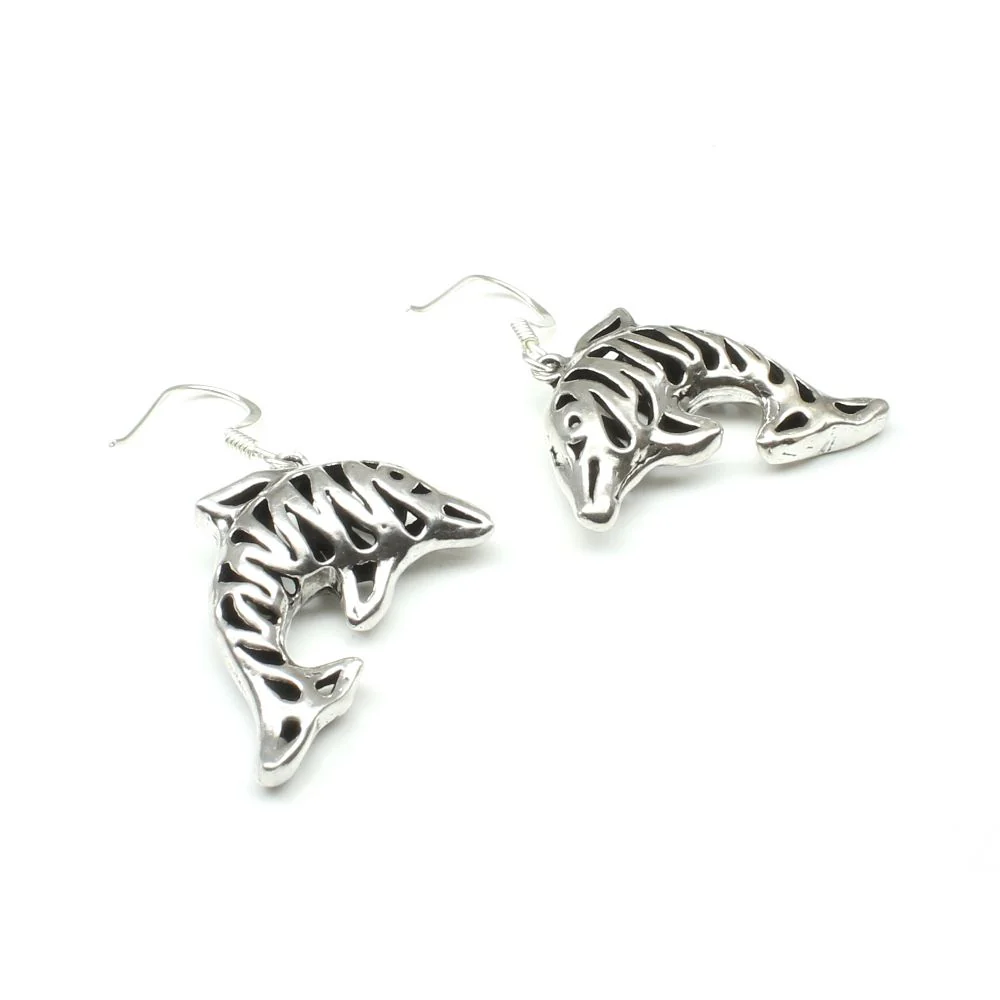 Fish Oxidized dangle 925 Sterling Silver fish hook Earrings - Image 3