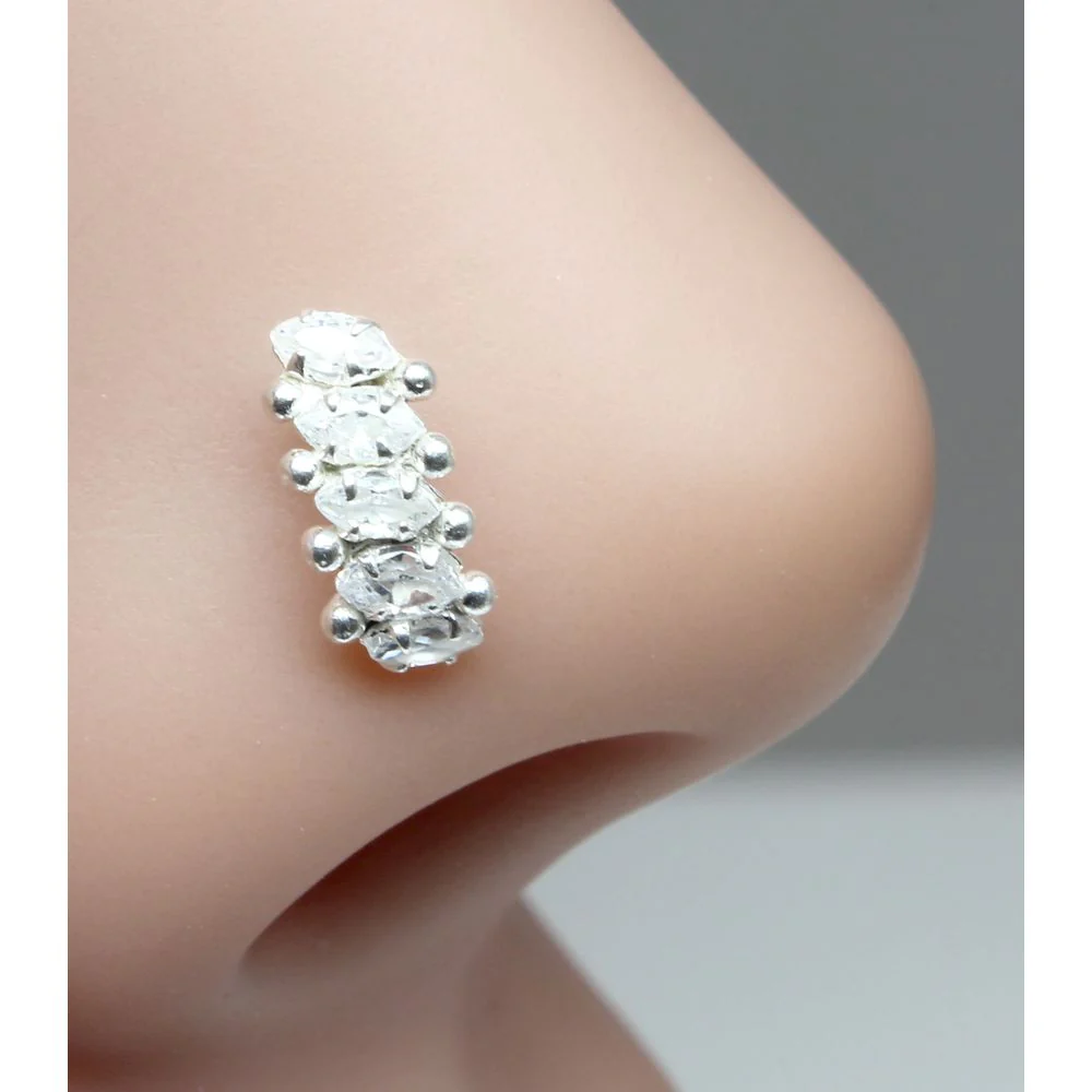 Five stone Silver Vertical Nose Pin
