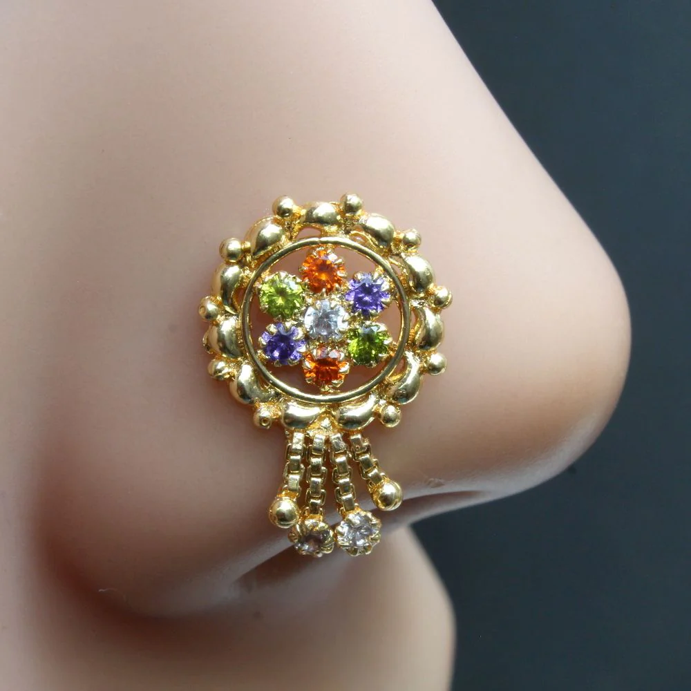 Floral cluster hanging hains nose pin