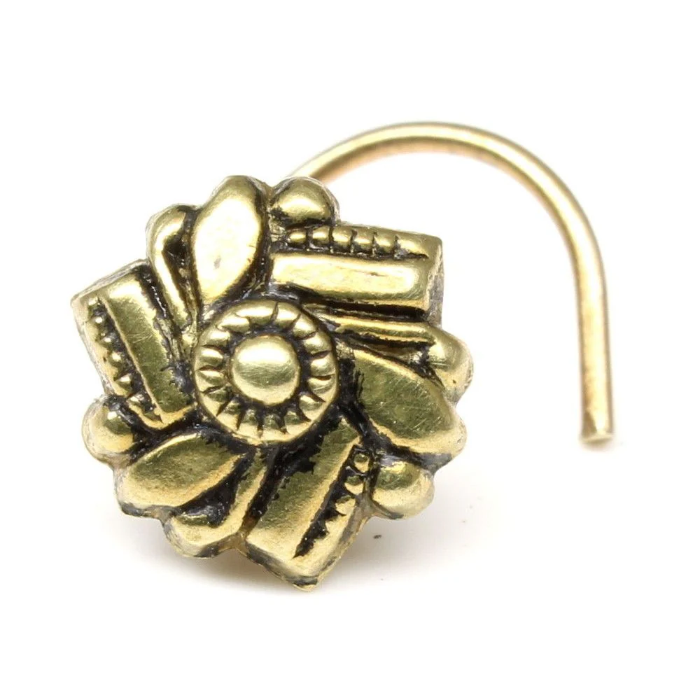 Floral gold finish nose ring/stud