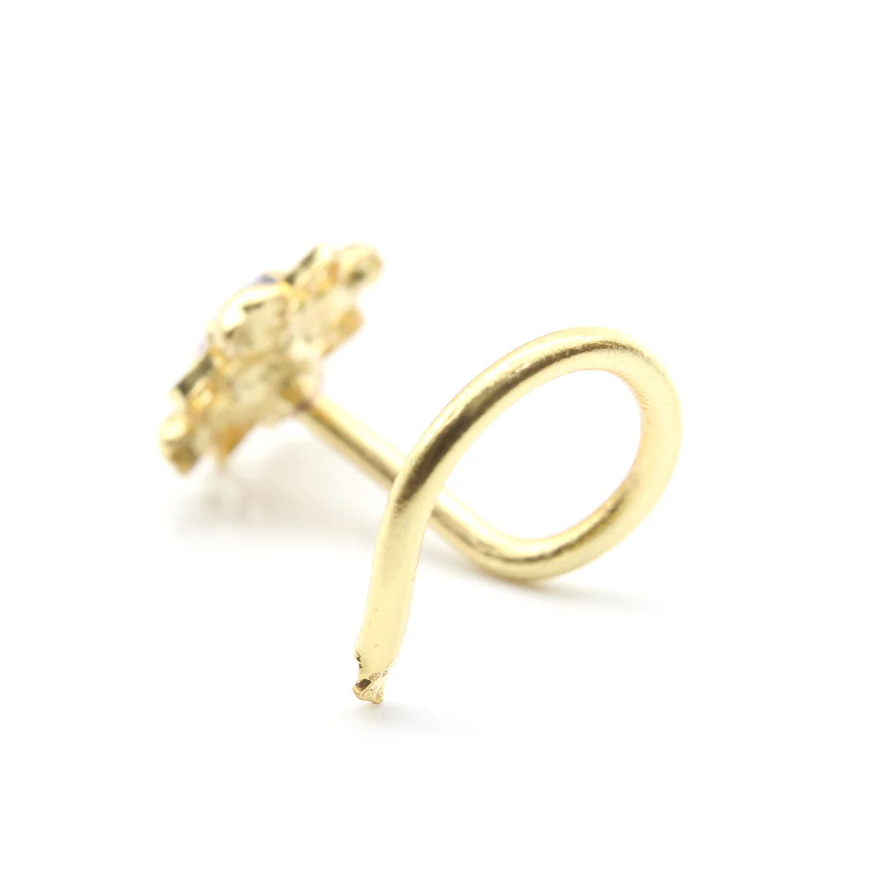 Floral Indian Gold Plated Twisted Nose Pin - Image 3