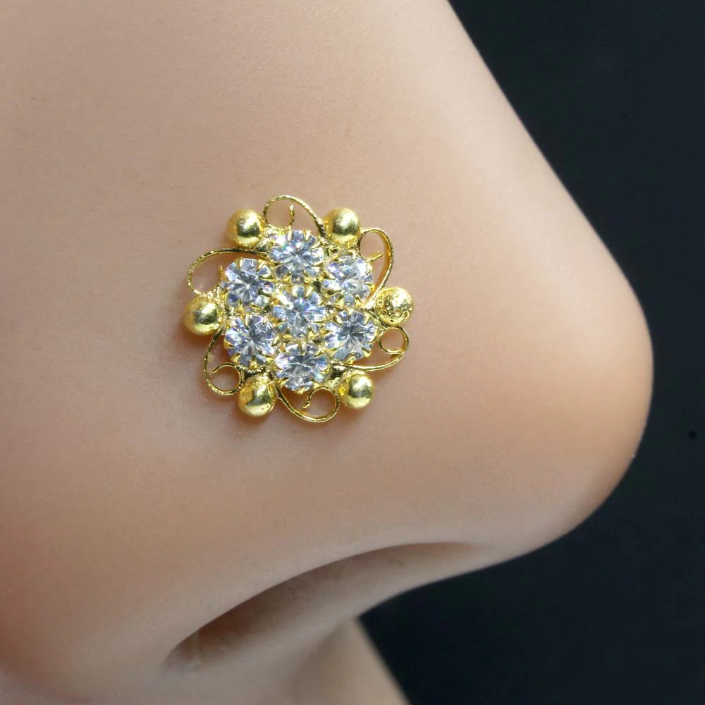 Floral Daily Wear Gold Plated Silver Nose Stud - Image 2