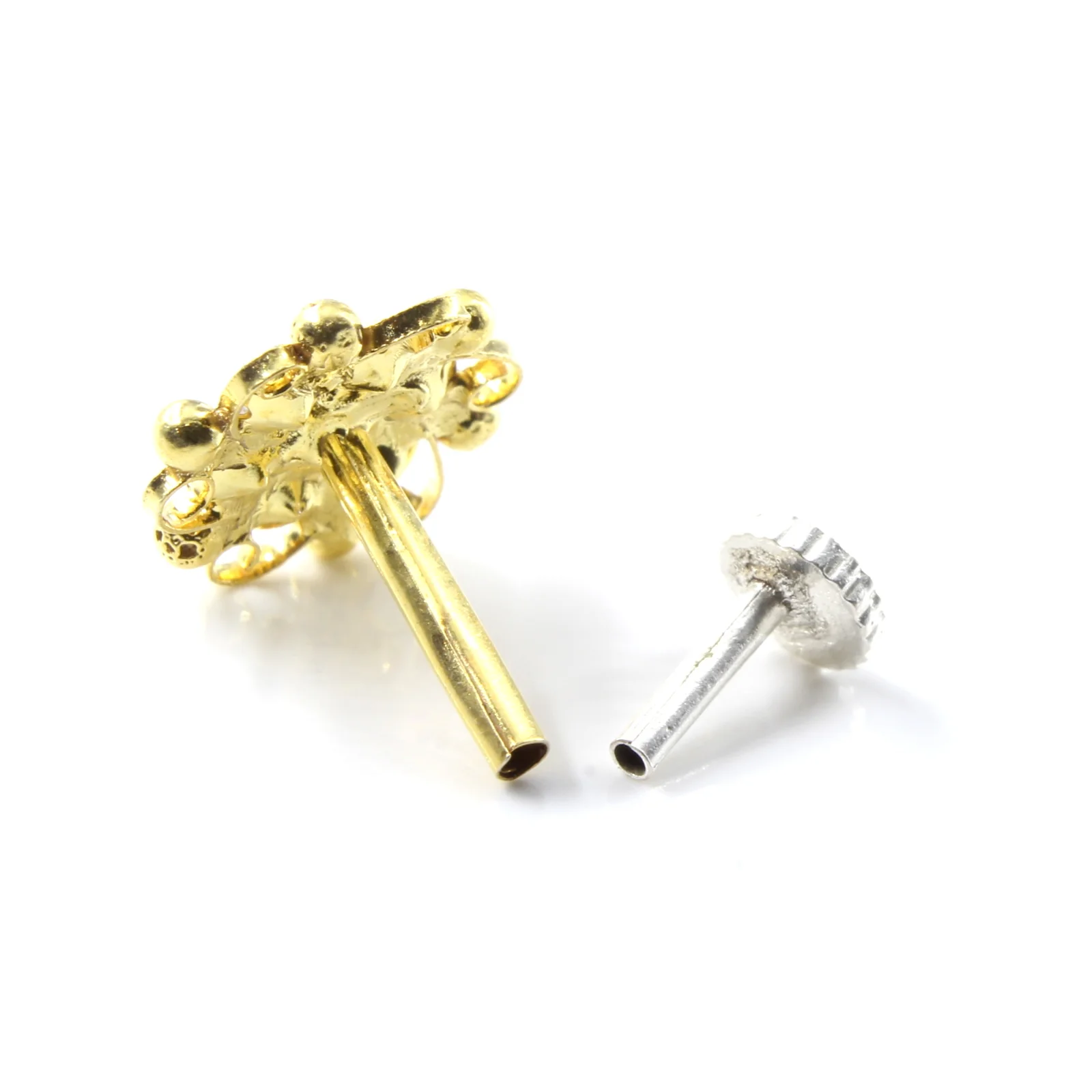 Floral Daily Wear Gold Plated Silver Nose Stud - Image 4