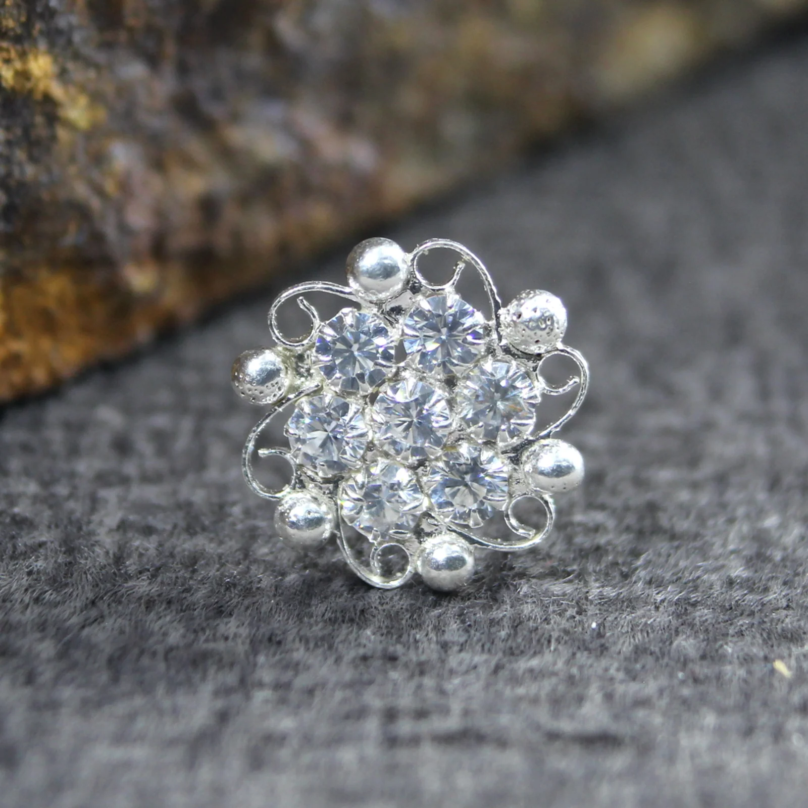 Floral Daily Wear Gold Plated Silver Nose Stud - Image 5