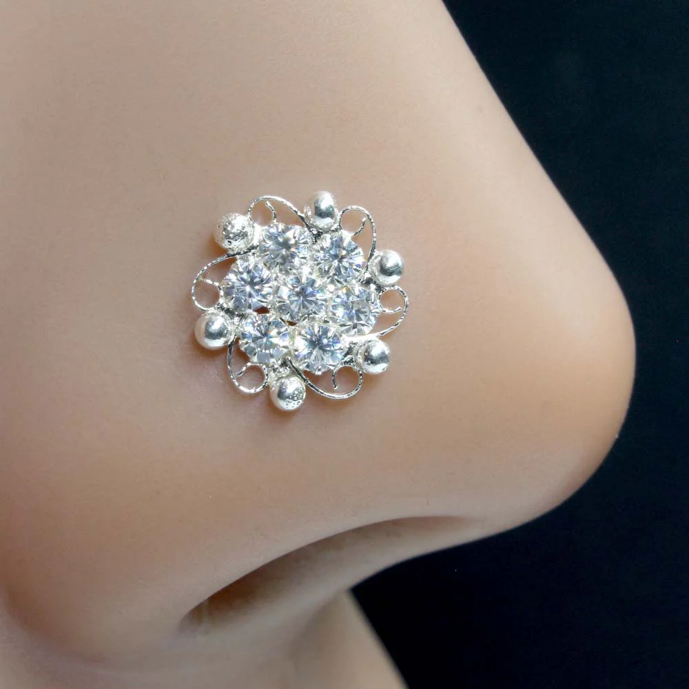 Floral Daily Wear Gold Plated Silver Nose Stud - Image 6