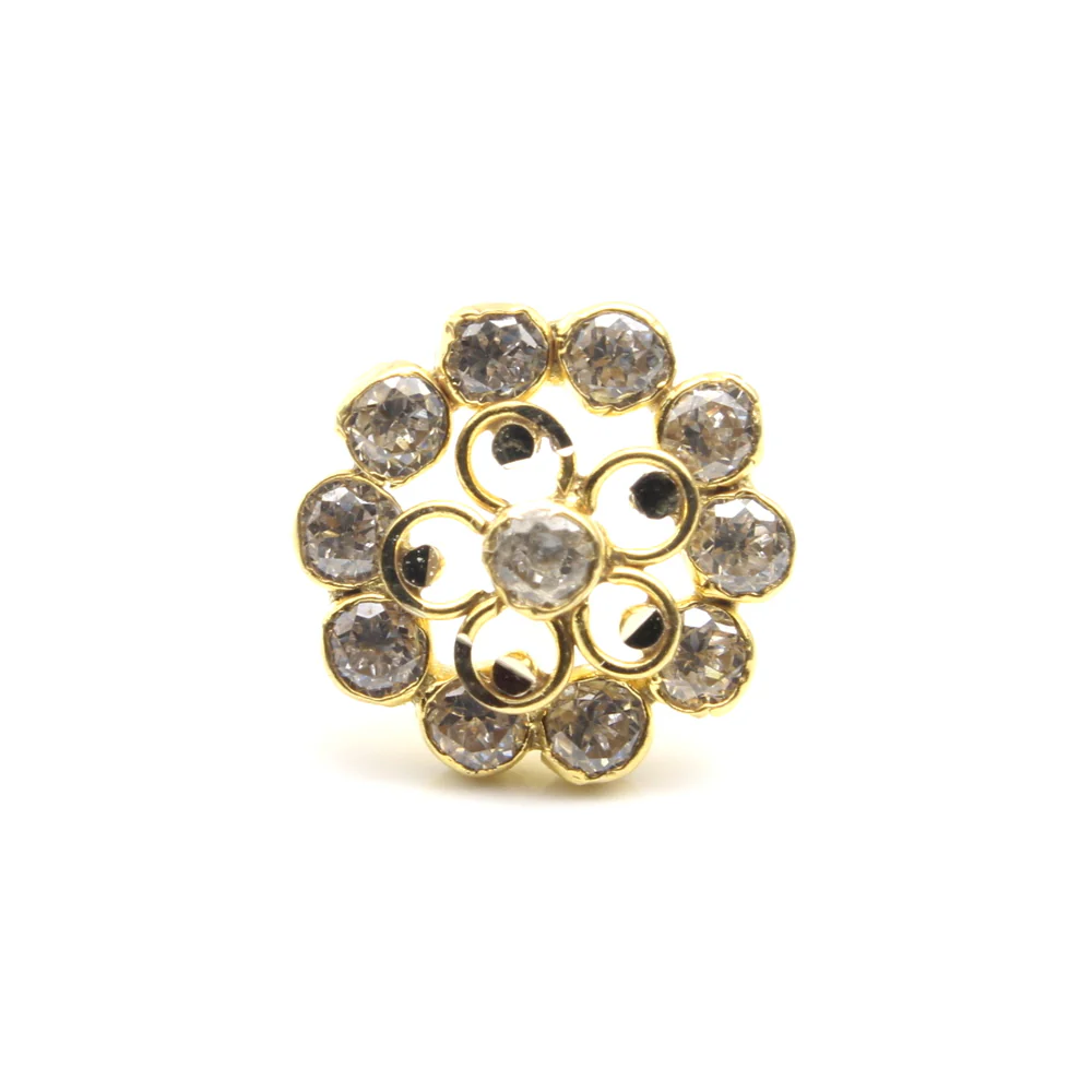 Flower Style 14K Real Gold Nose stud White CZ nose ring Push Pin - Image 3