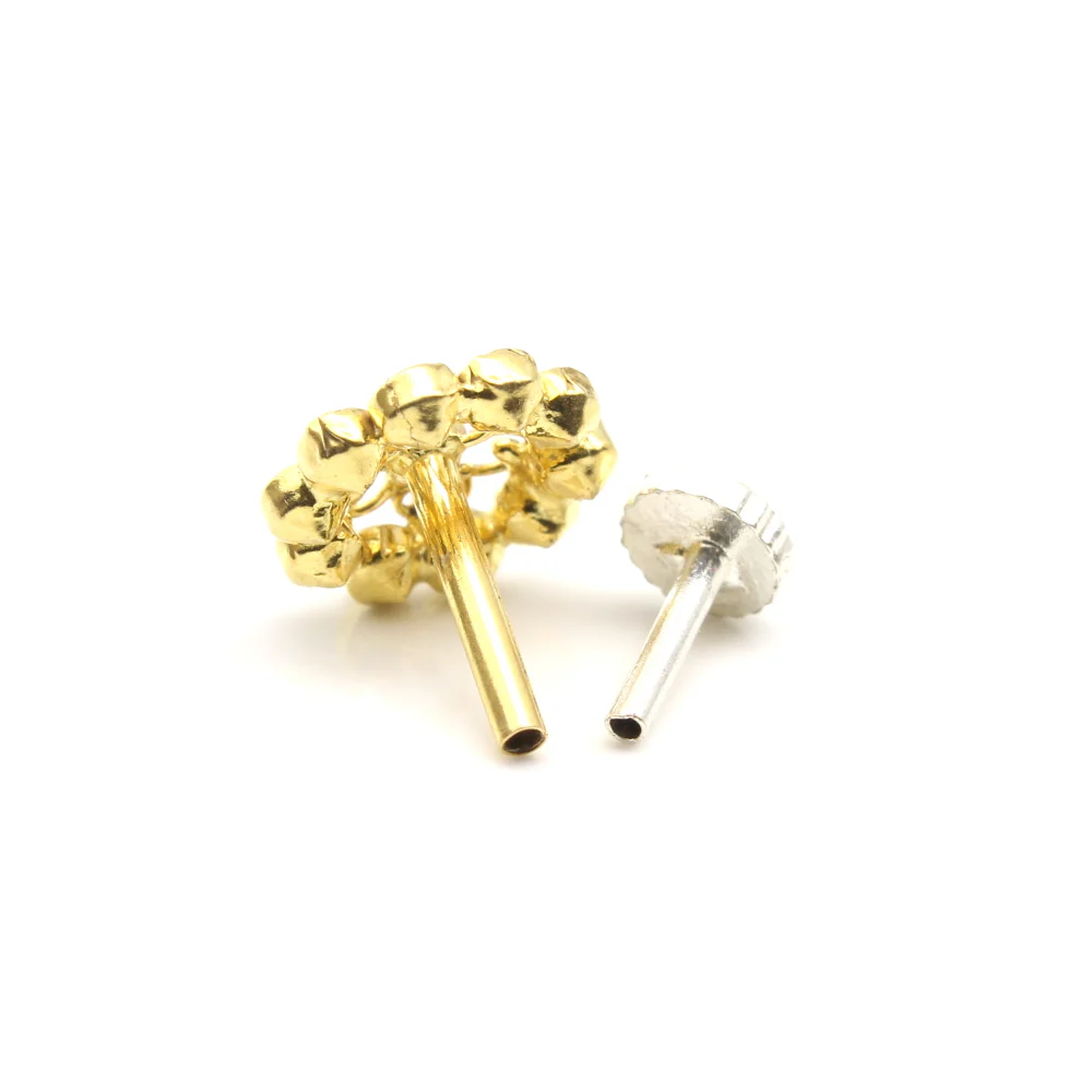 Flower Style 14K Real Gold Nose stud White CZ nose ring Push Pin - Image 4