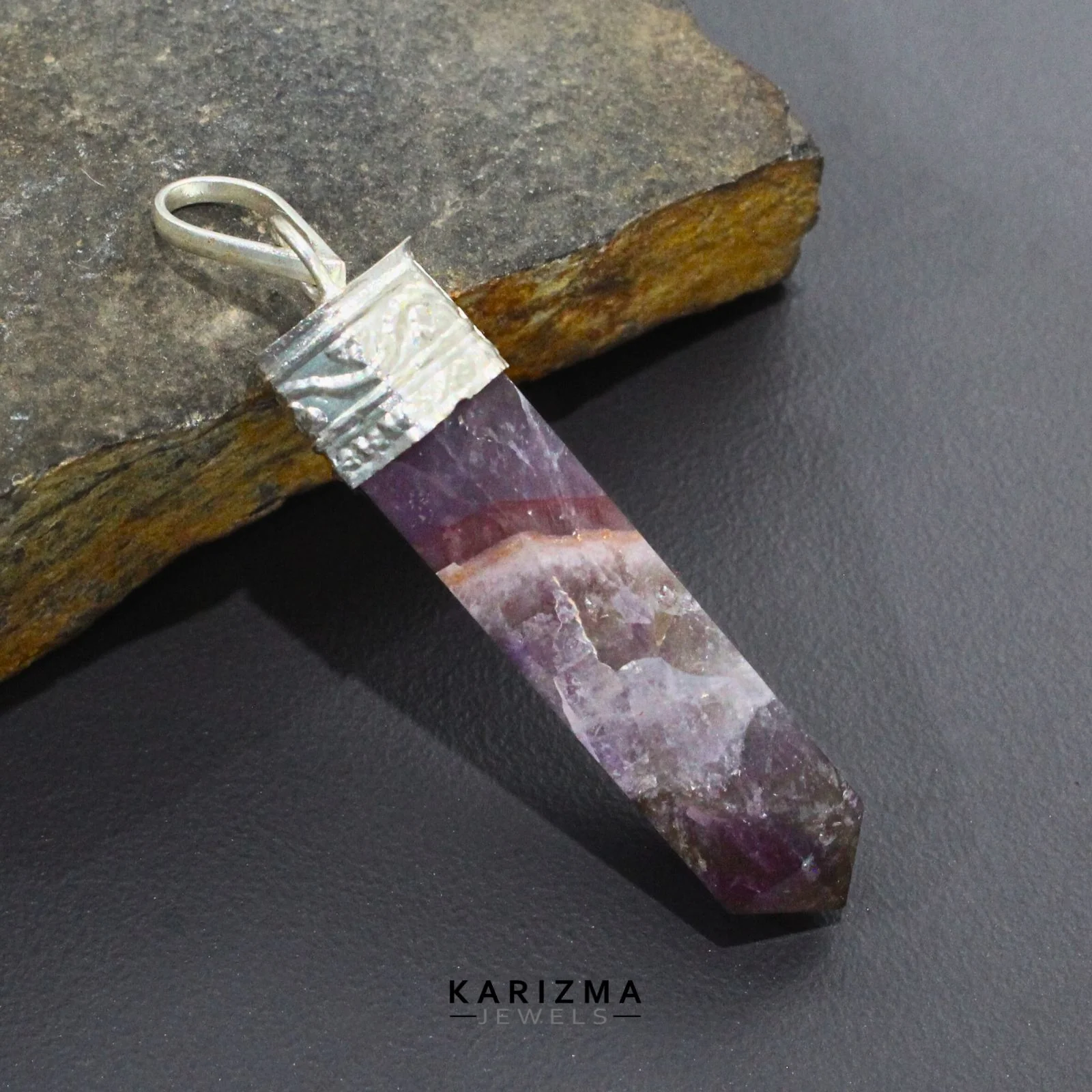 Genuine 26.1 Ct Natural Amethyst Healing Meditation Pencil Pendant