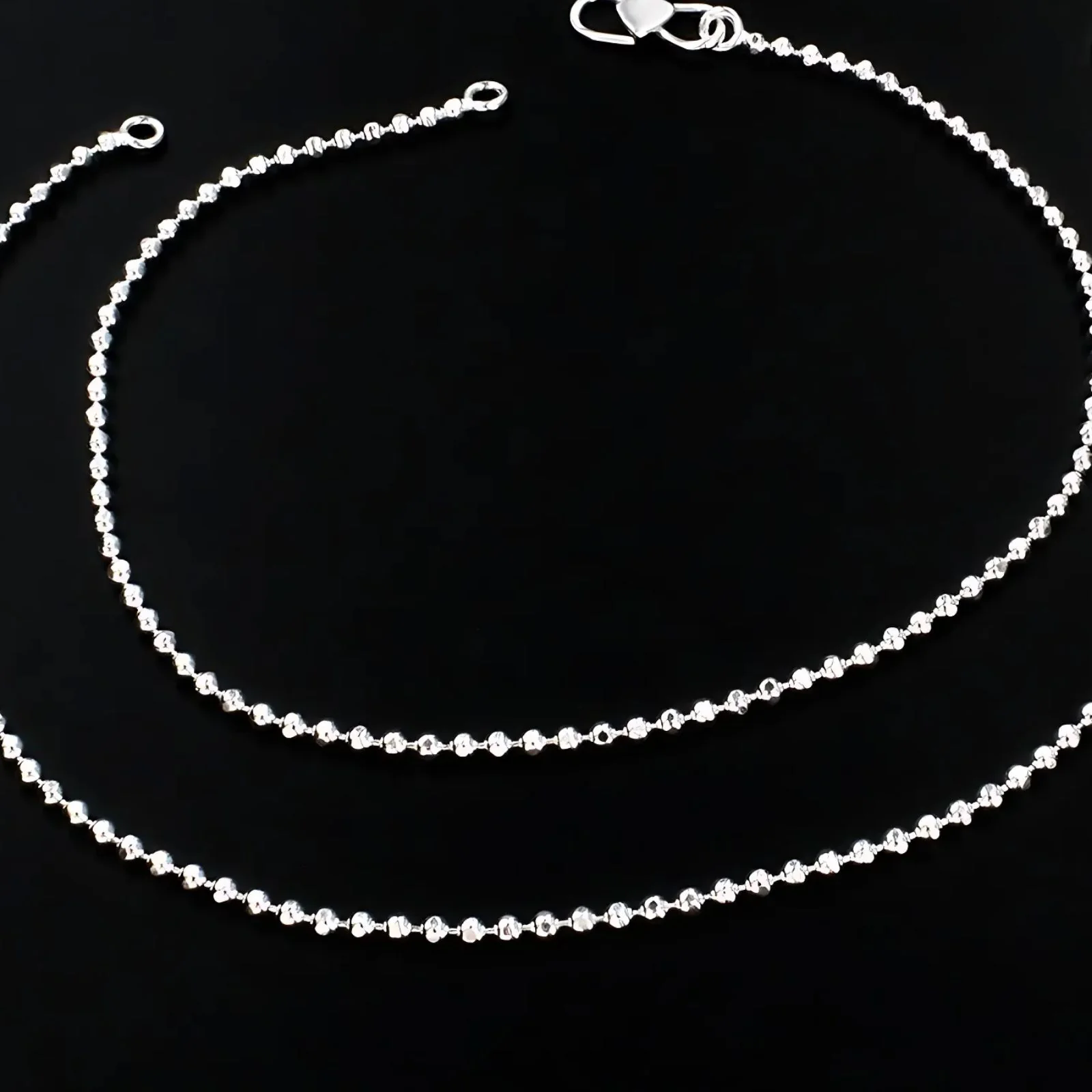Girlish 925 Sterling Silver ball beaded Chain Anklet Pair 10.3" - Image 4