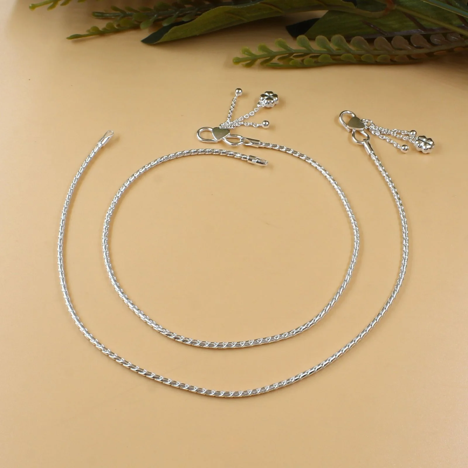 Girlish 925 Sterling Silver Chain Anklet Pair 10.3"