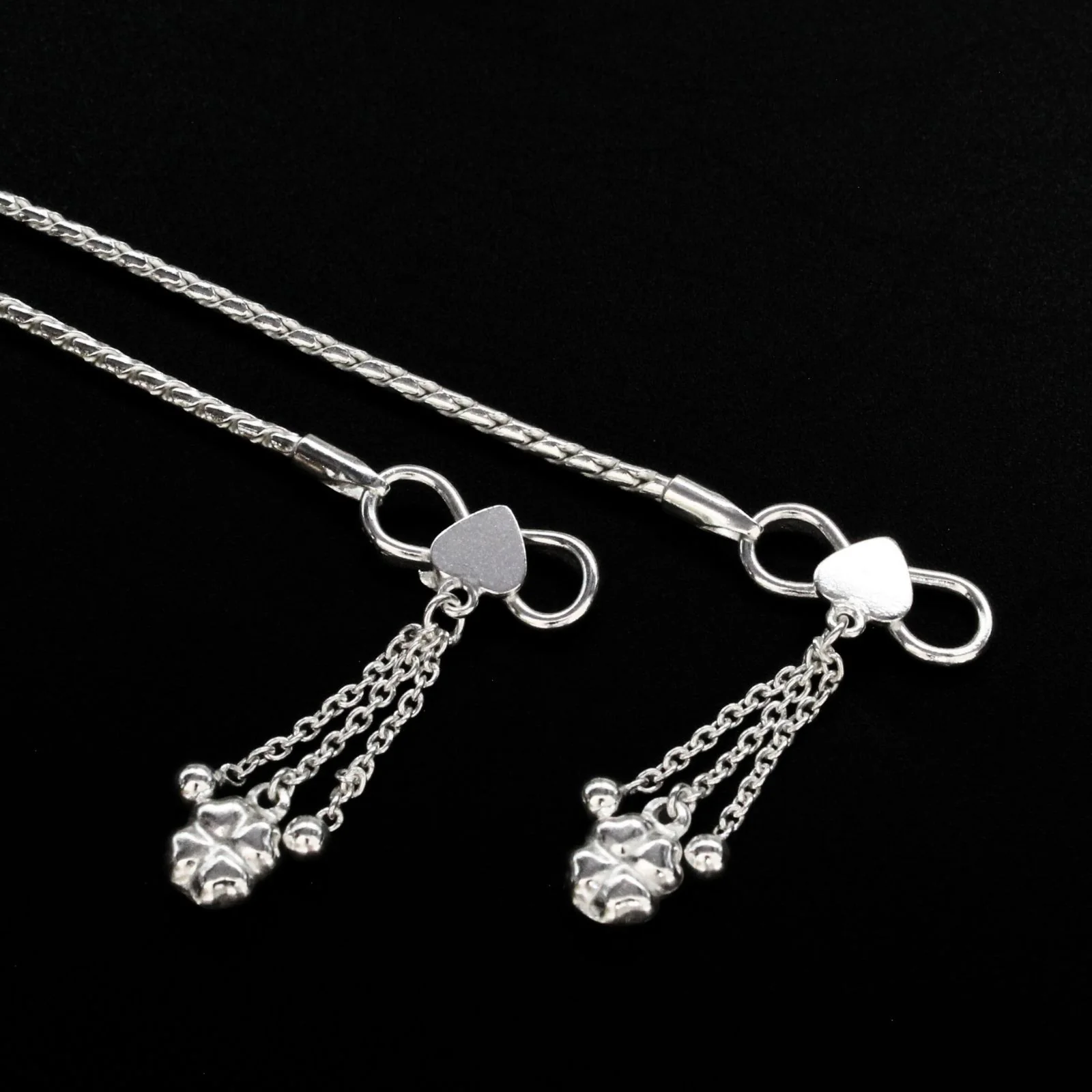 Girlish 925 Sterling Silver Chain Anklet Pair 10.3" - Image 3