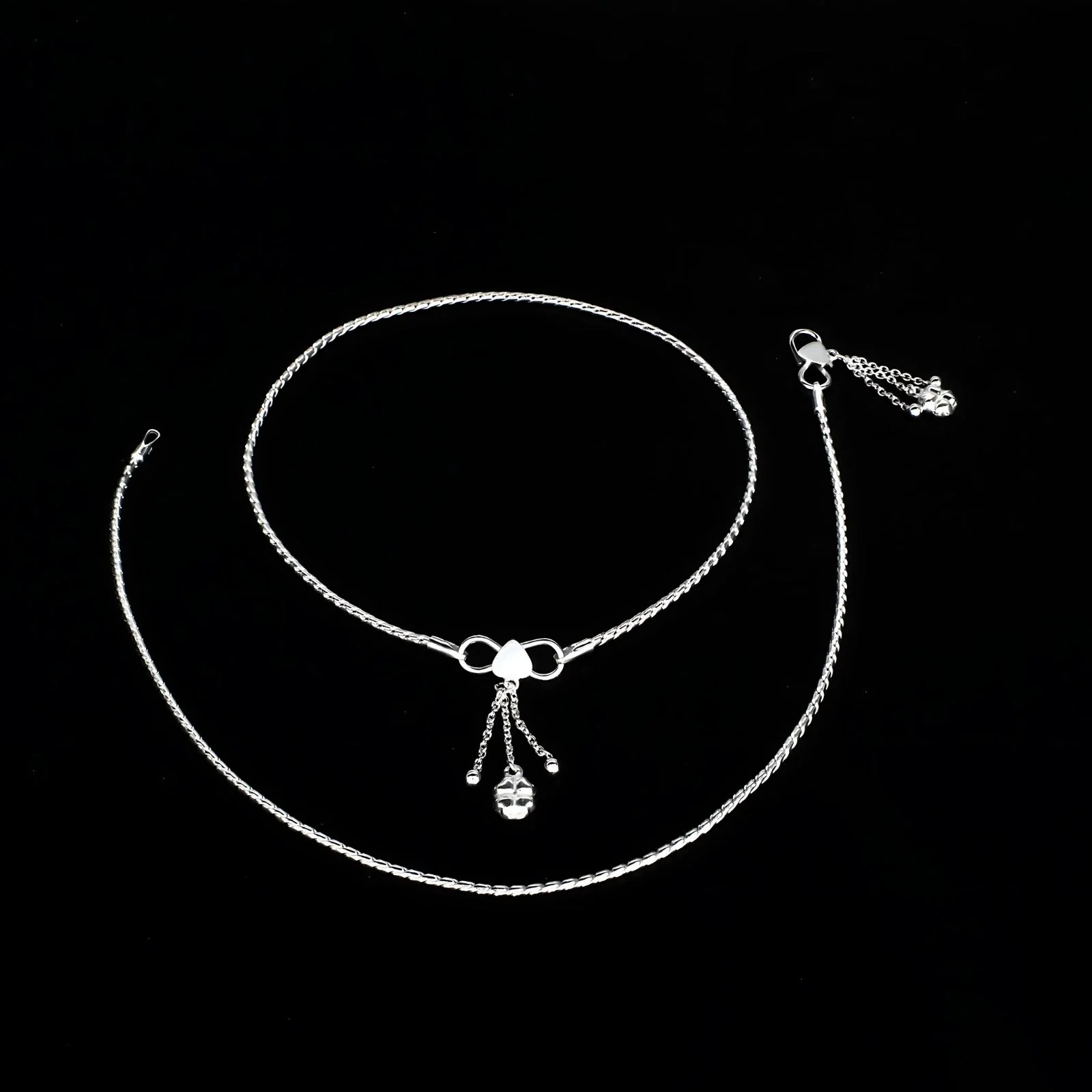 Girlish 925 Sterling Silver Chain Anklet Pair 10.3" - Image 4