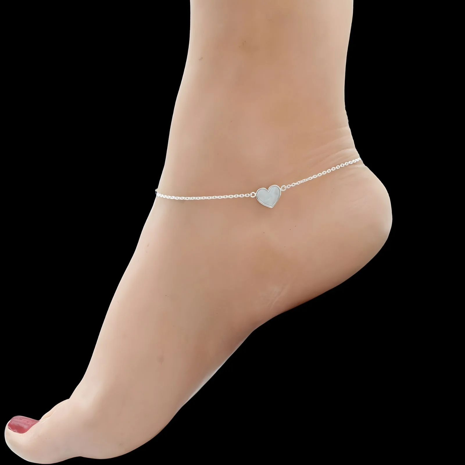 Girlish 925 Sterling Silver Lovely Heart Charm beach wear foot Anklet Pair 10.5" - Image 2