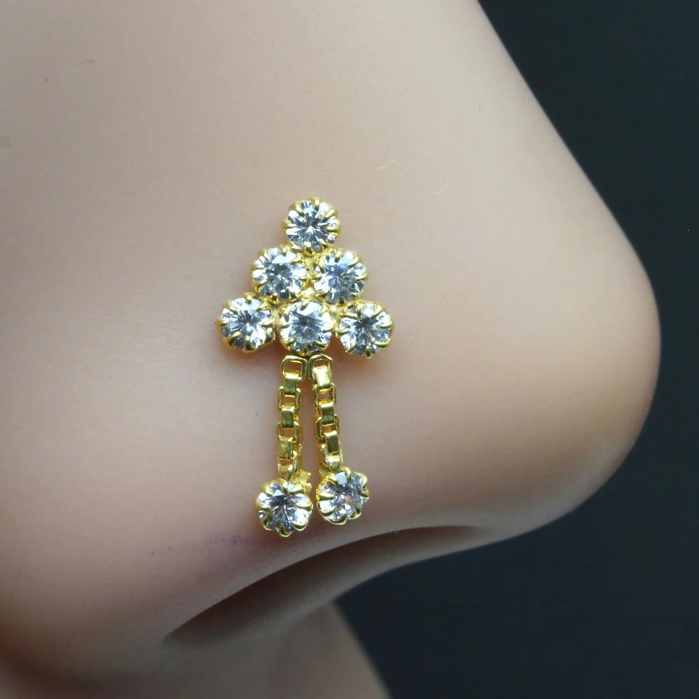 Gold filled dangle chained nose pin