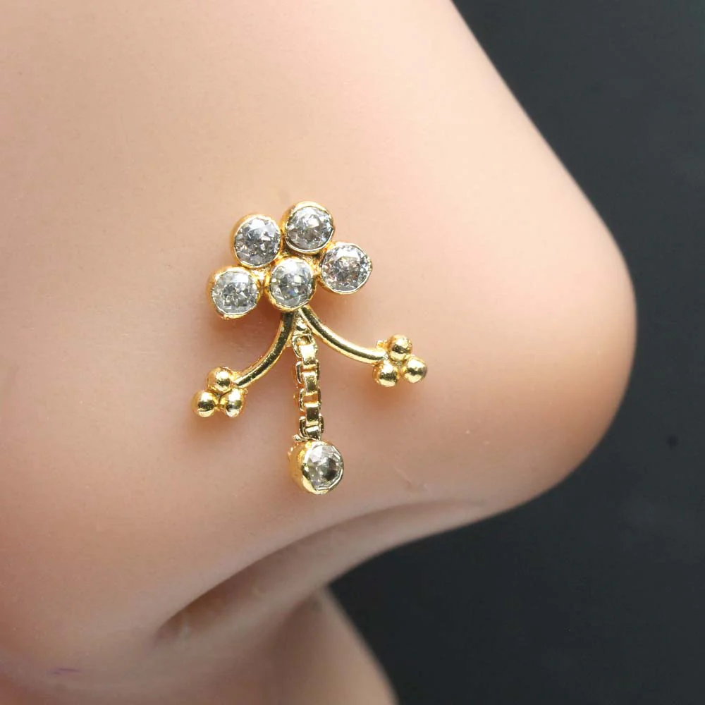 Gold plated dancing dangling twisted nose pin