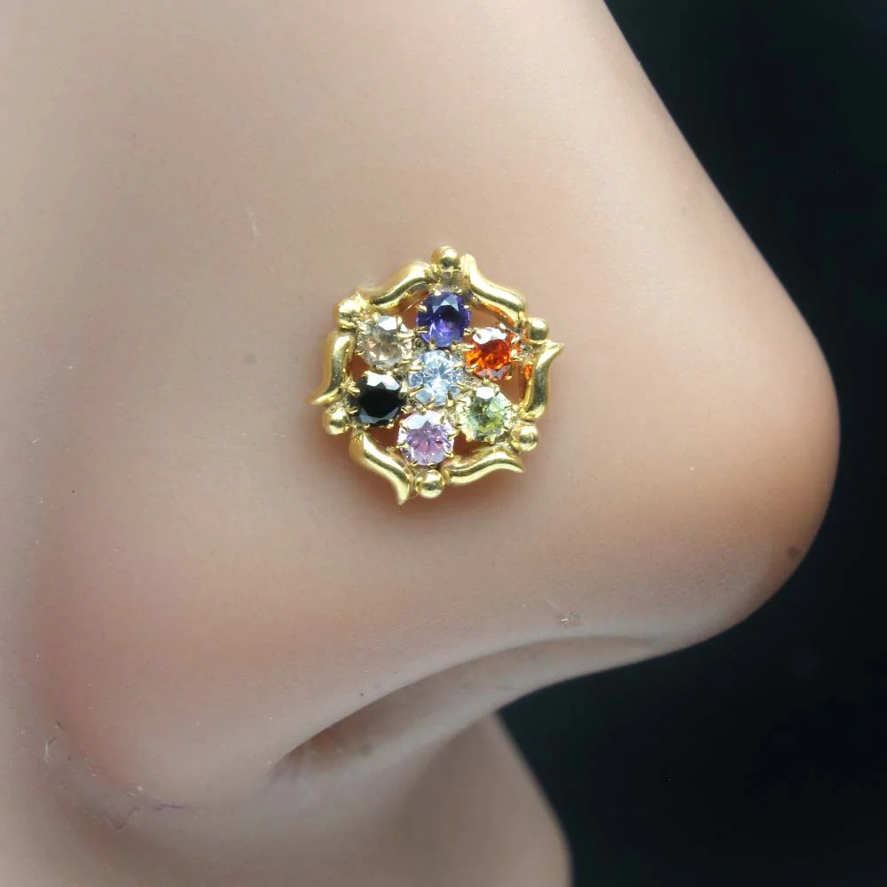 Gold Plated flower shape nose pin - Image 11