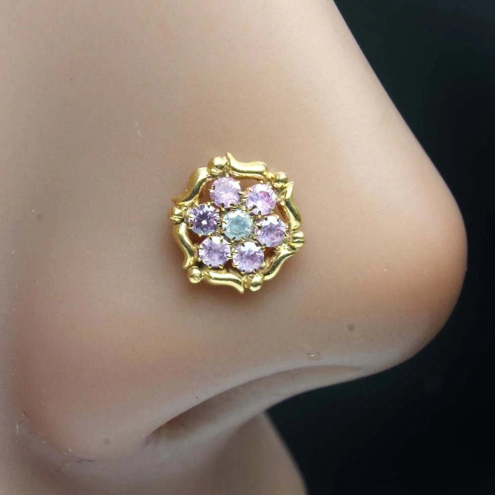 Gold Plated flower shape nose pin - Image 3