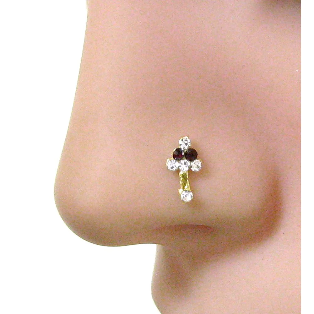 Gold plated rhinestone nose stud - Image 3