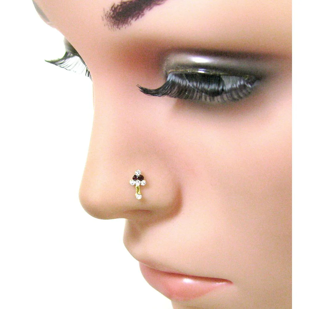 Gold plated rhinestone nose stud - Image 4