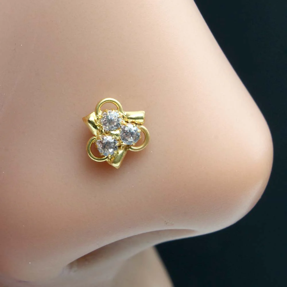 Gold Plated Triple-Petal corkscrew Nose Stud