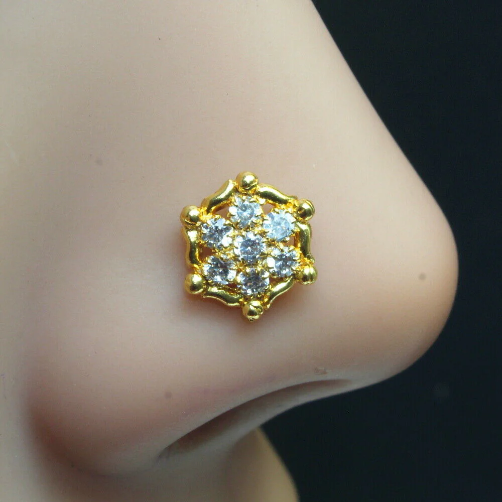 Gold plating floral nose pin/stud - Image 2