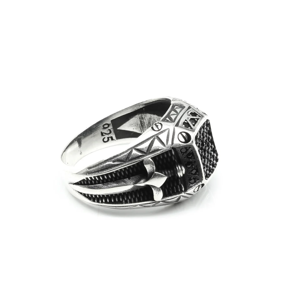 Gothic 925 Sterling Silver Oxidized Black CZ Turkish Style Men's Ring - Image 3