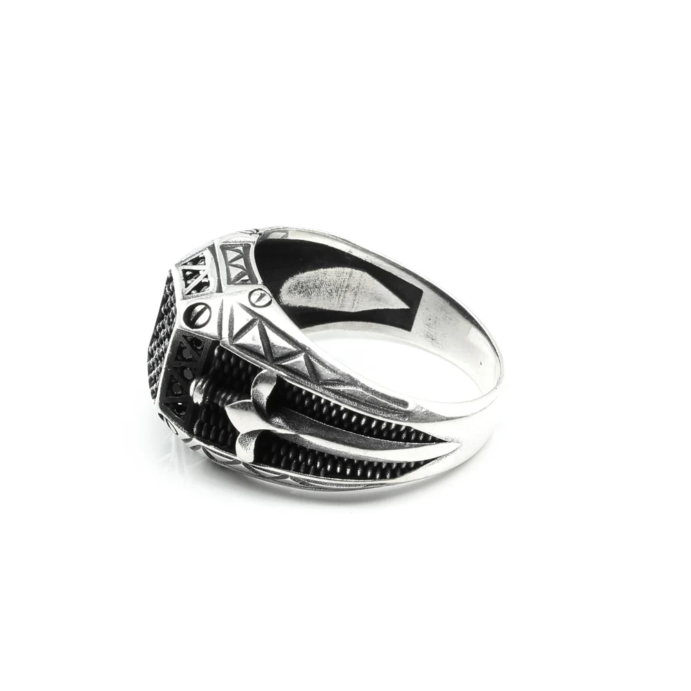 Gothic 925 Sterling Silver Oxidized Black CZ Turkish Style Men's Ring - Image 4
