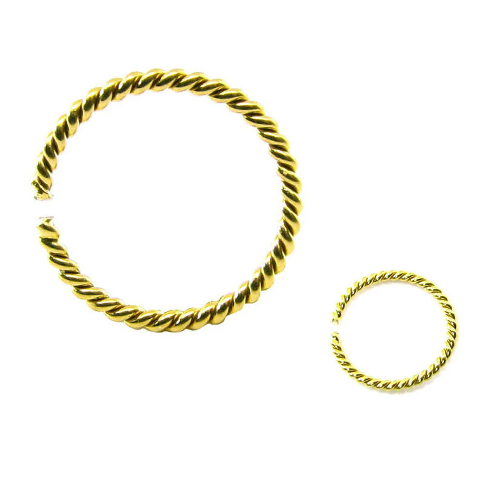 Graceful Piercing Twisted Wire Nose Hoop Ring Solid 14k Yellow Gold