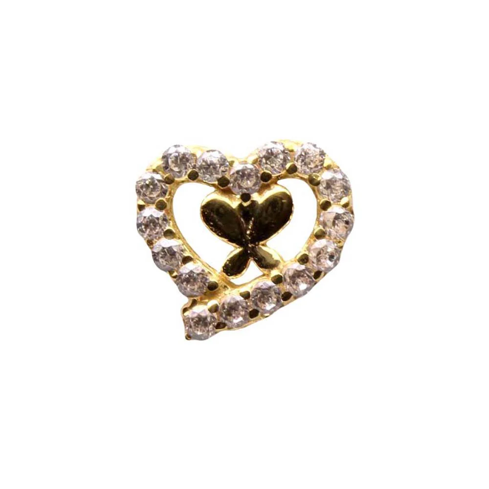 Heart Style 14k Real Gold CZ Corkscrew Nose Stud 24g - Image 3