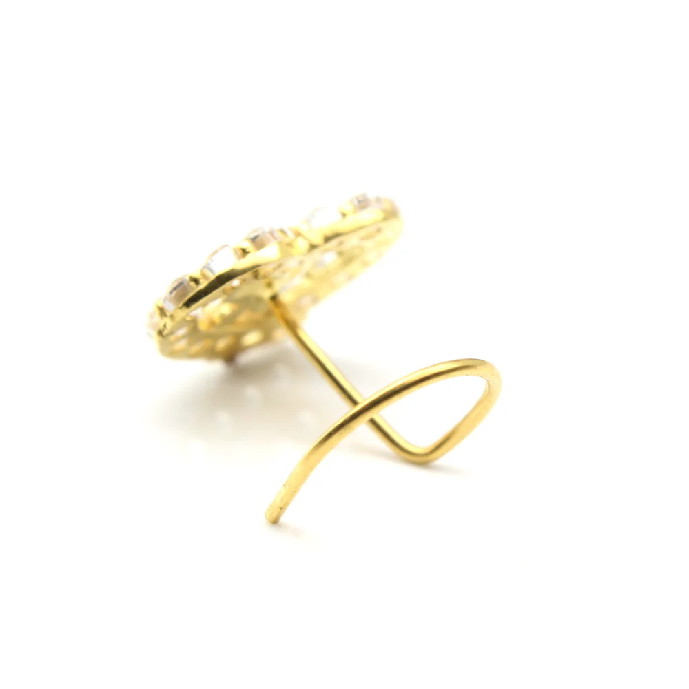 Heart Style 14k Real Gold CZ Corkscrew Nose Stud 24g - Image 4