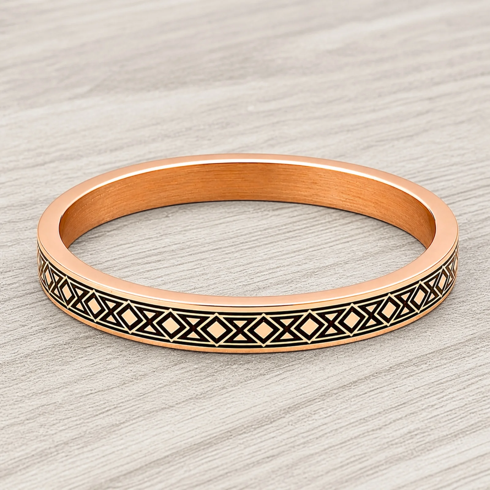 Heavy Flat Geometric Diamond Pattern Engraved Copper Kada Bangle for Men