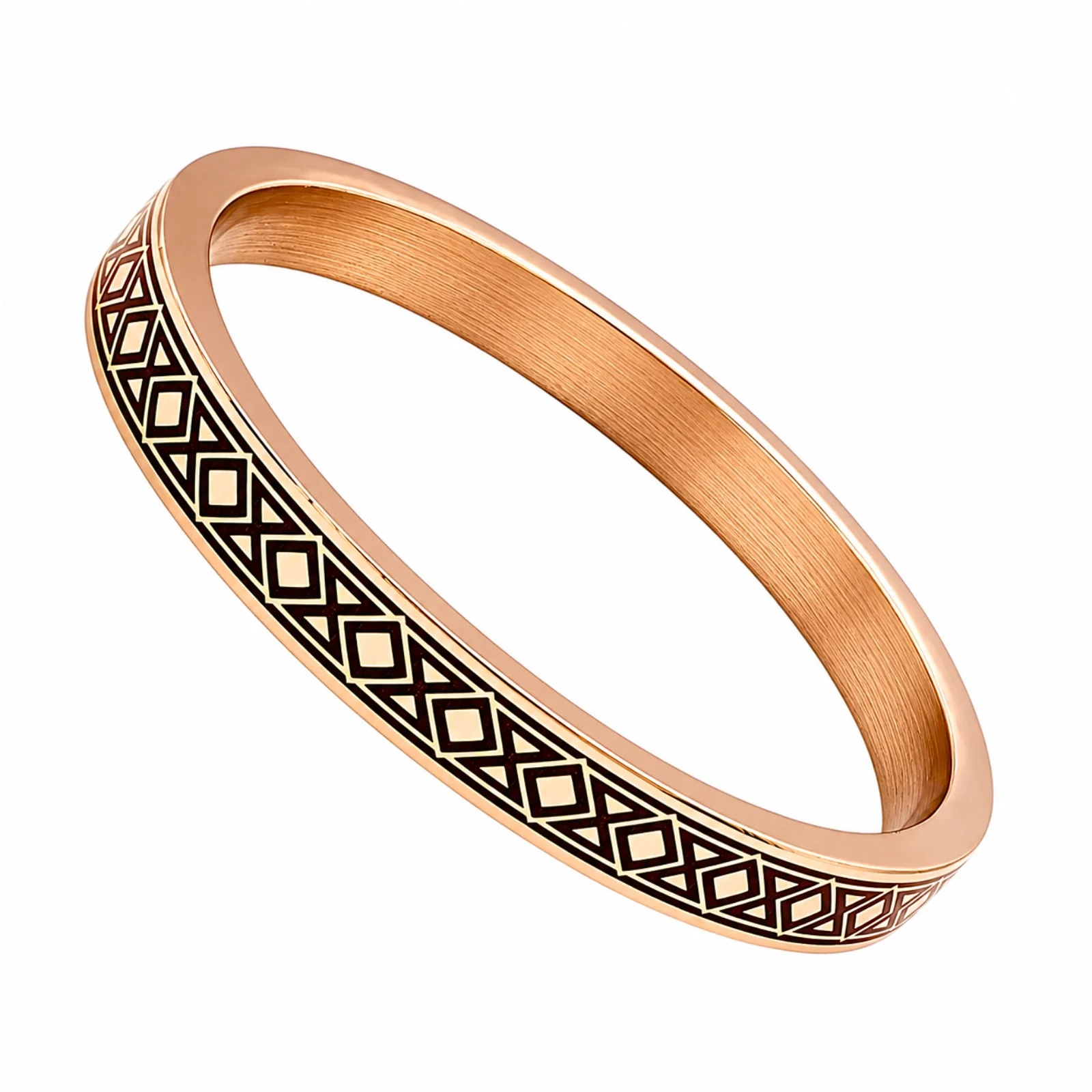Heavy Flat Geometric Diamond Pattern Engraved Copper Kada Bangle for Men - Image 3