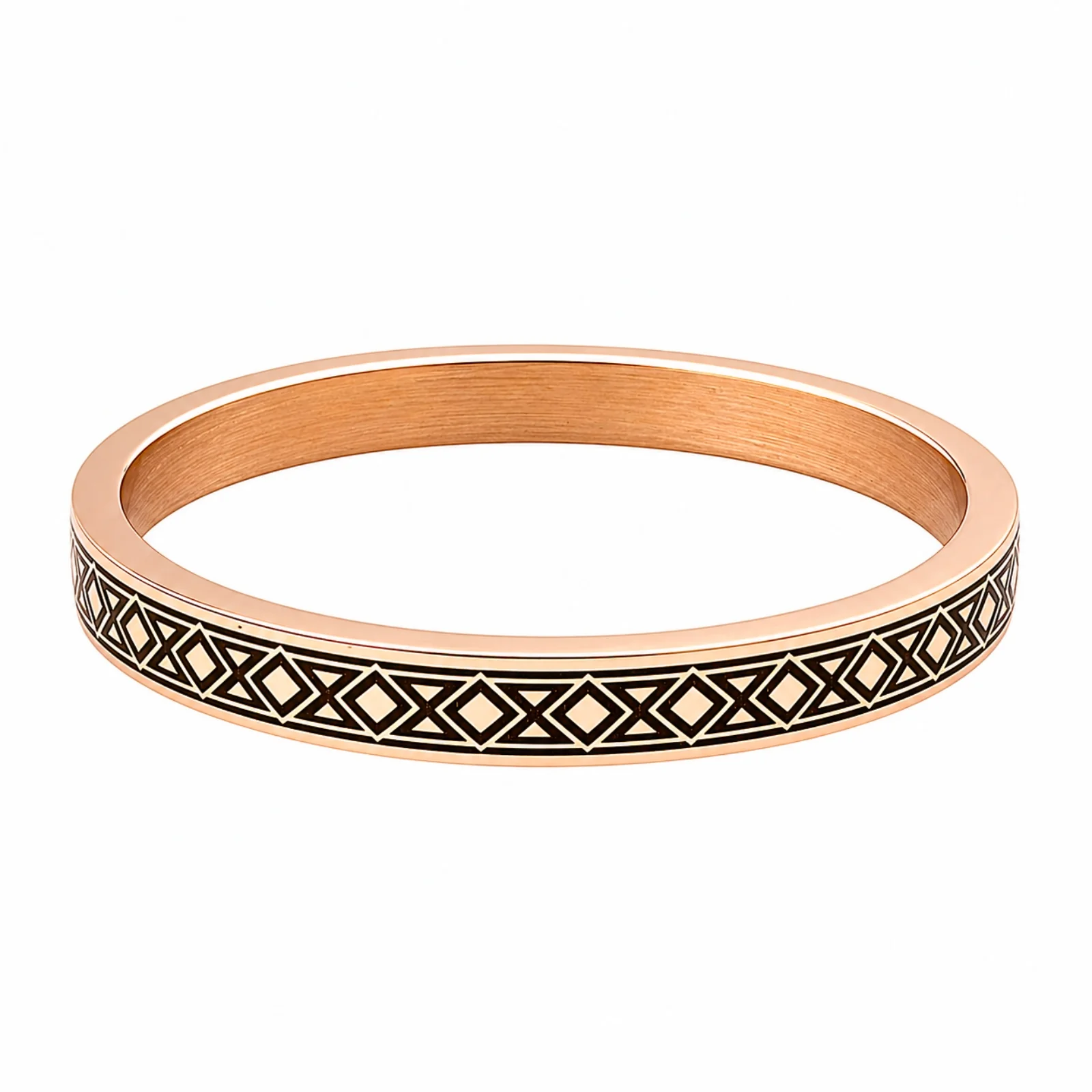 Heavy Flat Geometric Diamond Pattern Engraved Copper Kada Bangle for Men - Image 4