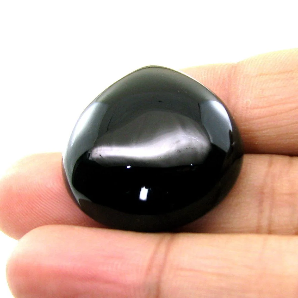 High Quality 42.6Ct Black Onyx Pear Cabochon Gemstone