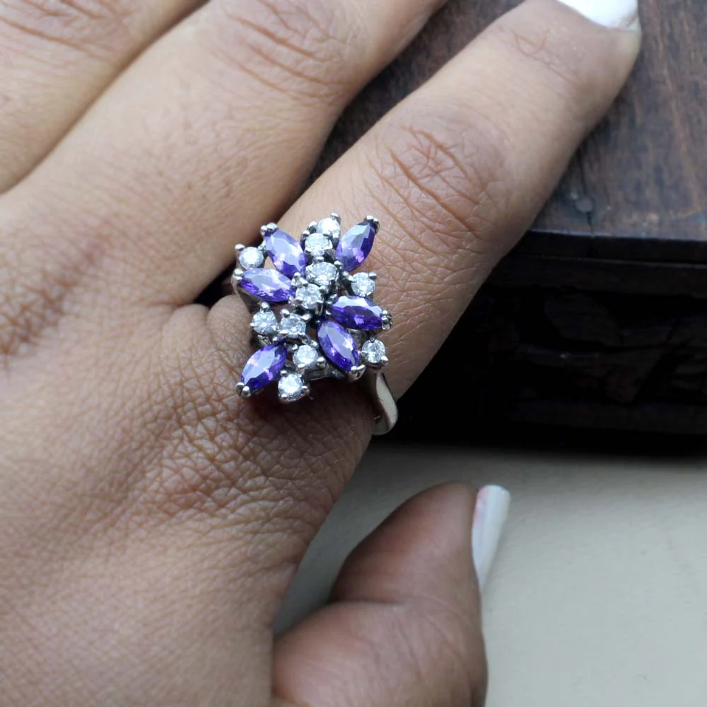 High-quality 925 Sterling Silver Violet white CZ women finger ring - Image 2