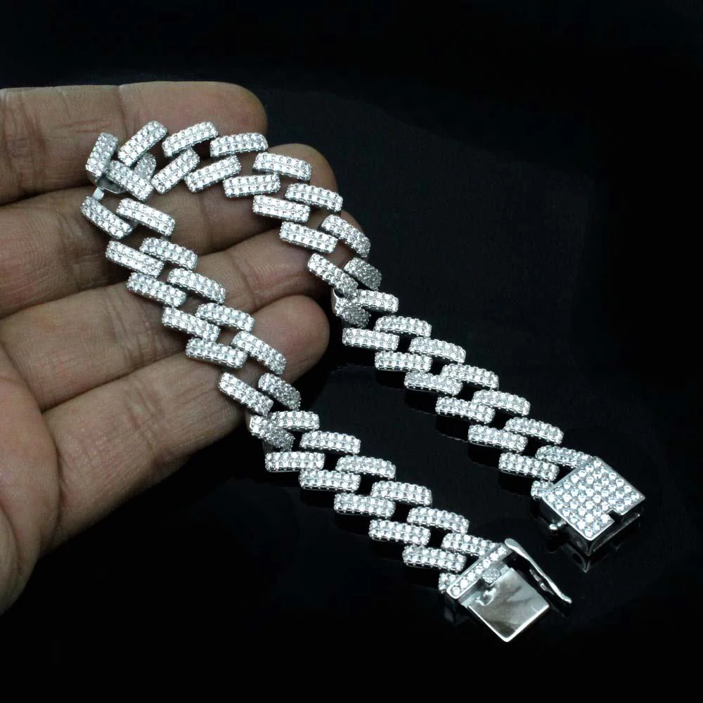 Iced Out Cuban link Bracelet for Men in 925 Silver. - Image 3