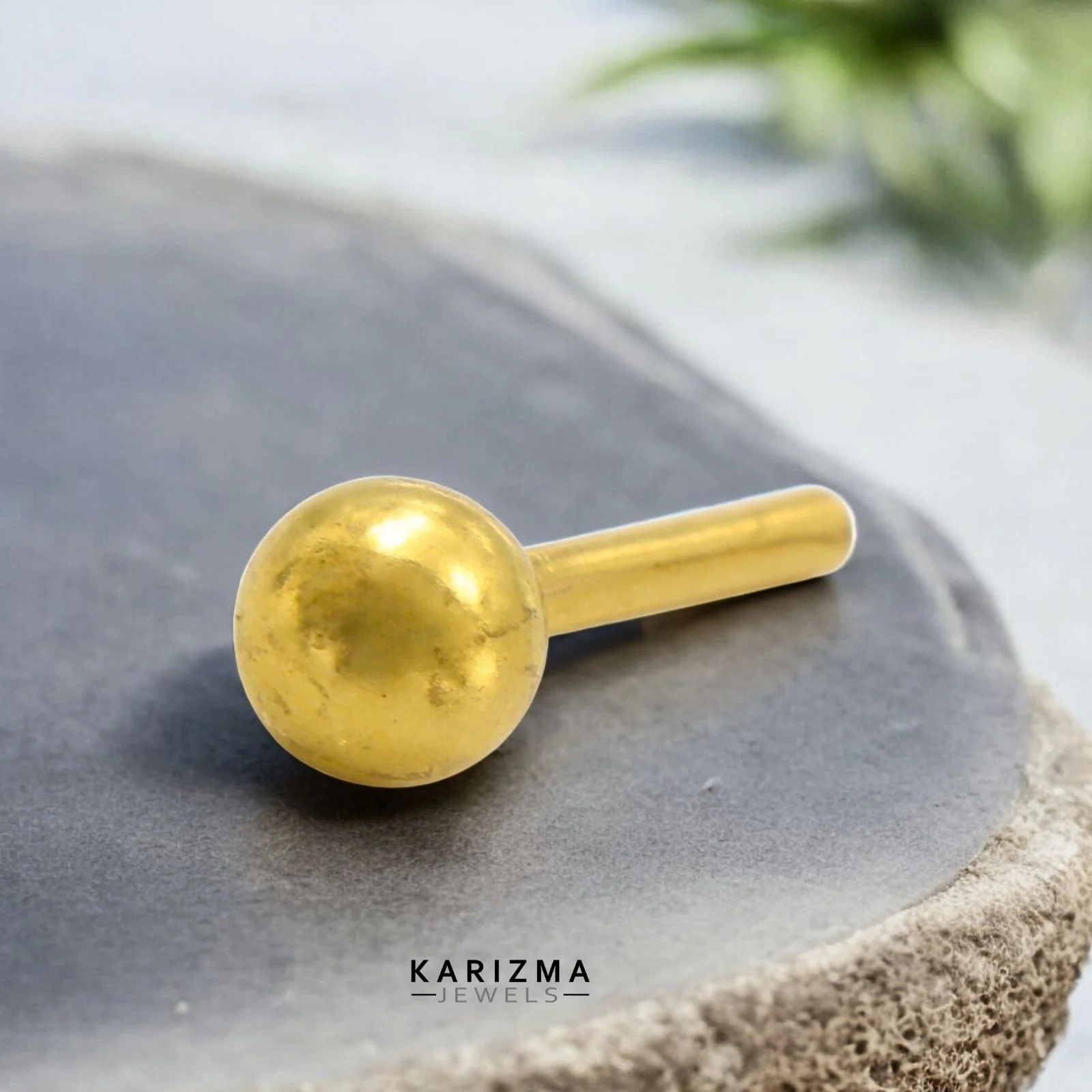 Indian 18K Real Gold Women Plain Ball Round daily wear stud nose ring Push Pin