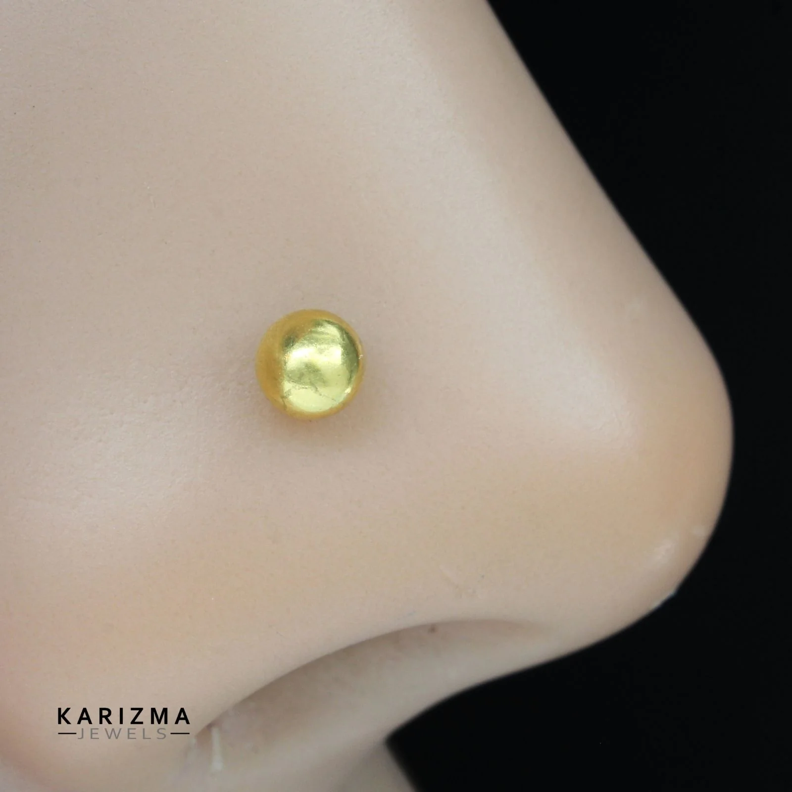 Indian 18K Real Gold Women Plain Ball Round daily wear stud nose ring Push Pin - Image 2