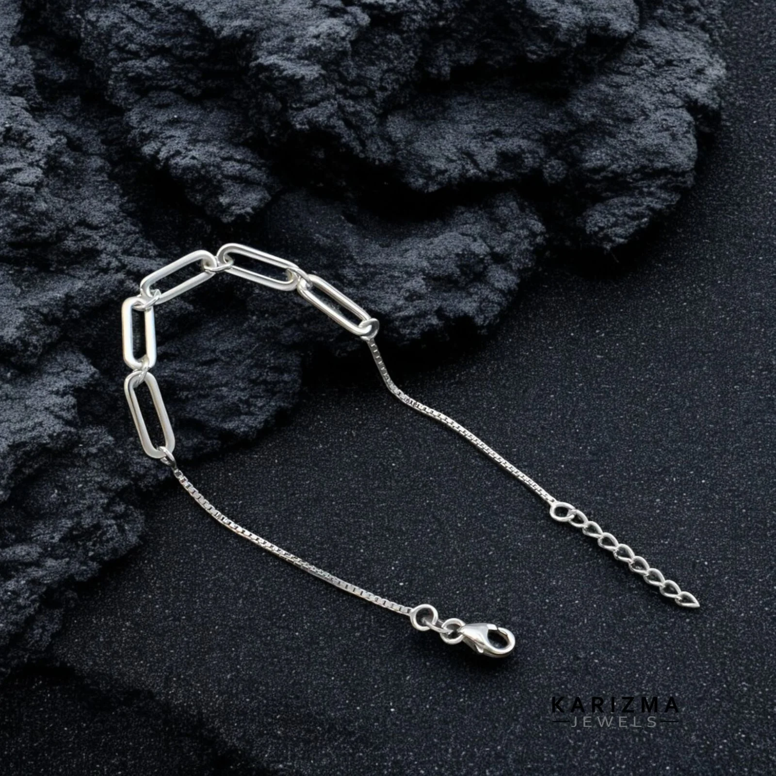 Indian 925 Real Silver Paperclip Chain Excellent gifting Bracelet for Girls - Image 2