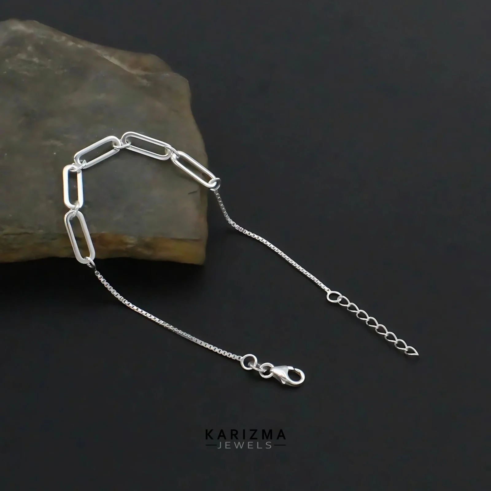 Indian 925 Real Silver Paperclip Chain Excellent gifting Bracelet for Girls - Image 3