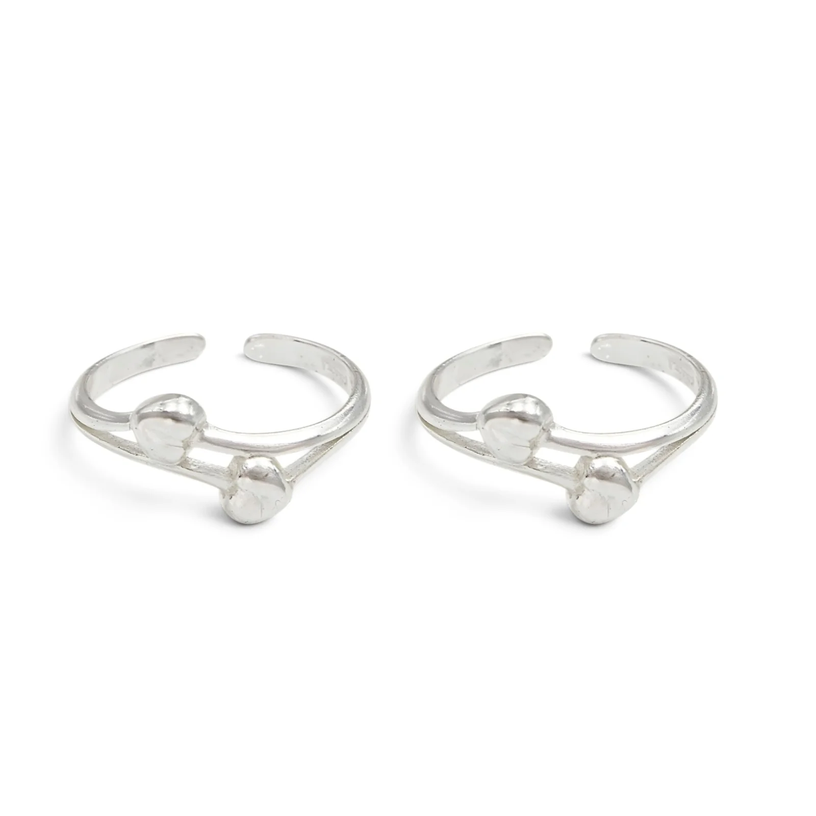 Indian 925 Real Silver Women Double Heart Motif Toe Ring - Pair - Image 3