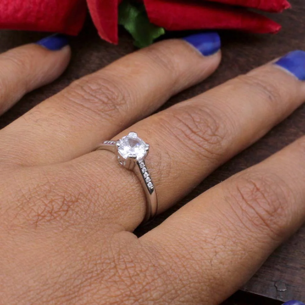 Indian 925 Sterling Silver Round Solitaire Engagement Ring