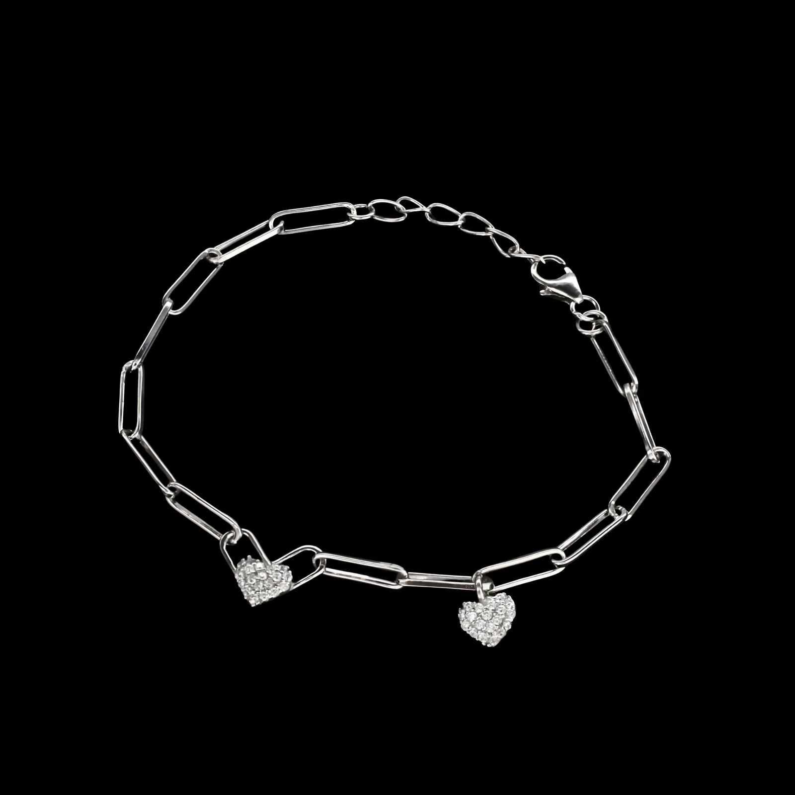 Indian 925 Sterling Silver White CZ Heart charms Paperclip chain Bracelet for Girls - Image 3