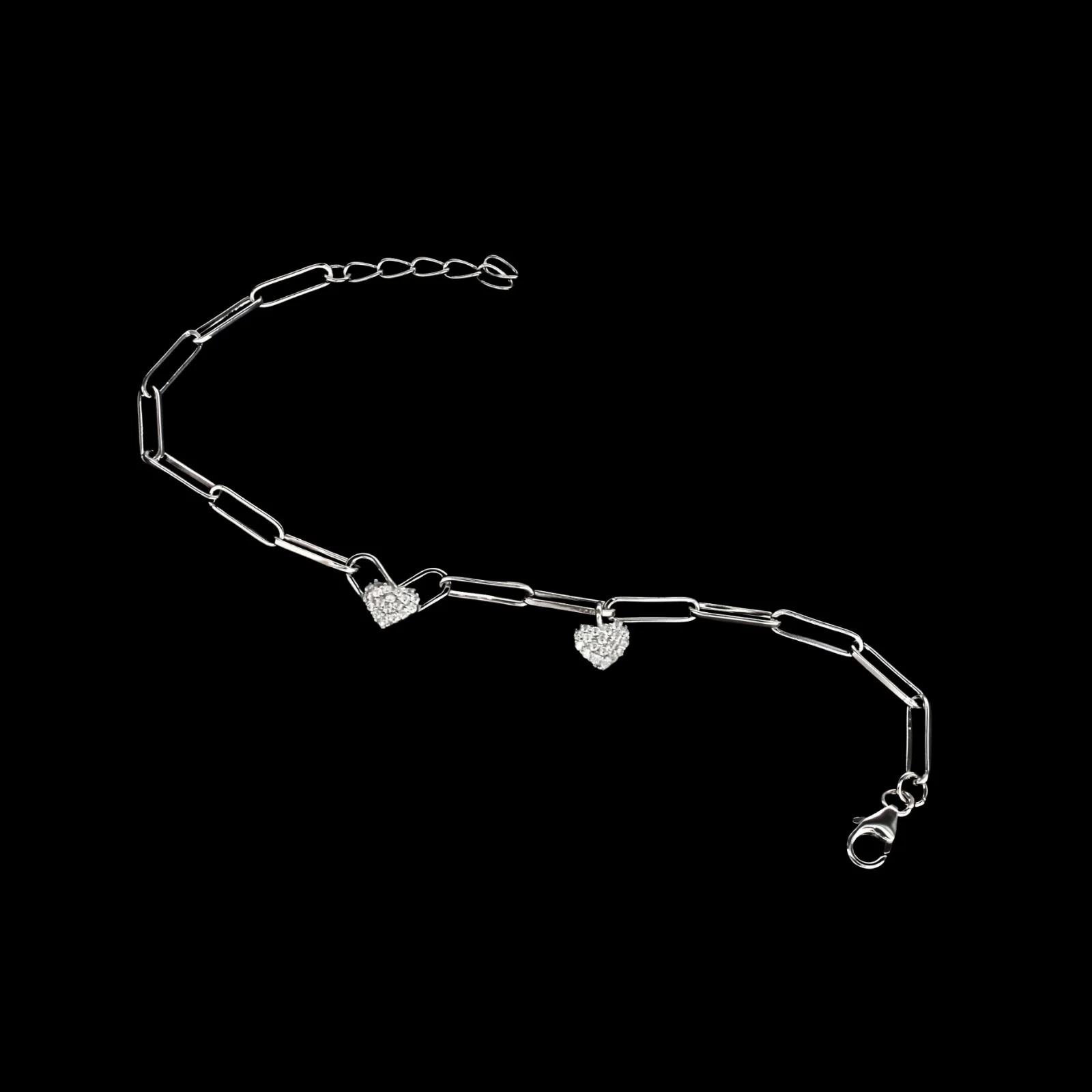Indian 925 Sterling Silver White CZ Heart charms Paperclip chain Bracelet for Girls - Image 4