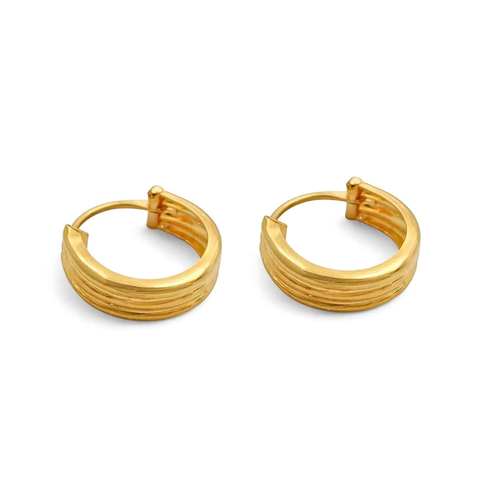 Indian hinged hoop Three Line Earrings 18k Solid Yellow Gold - Image 3