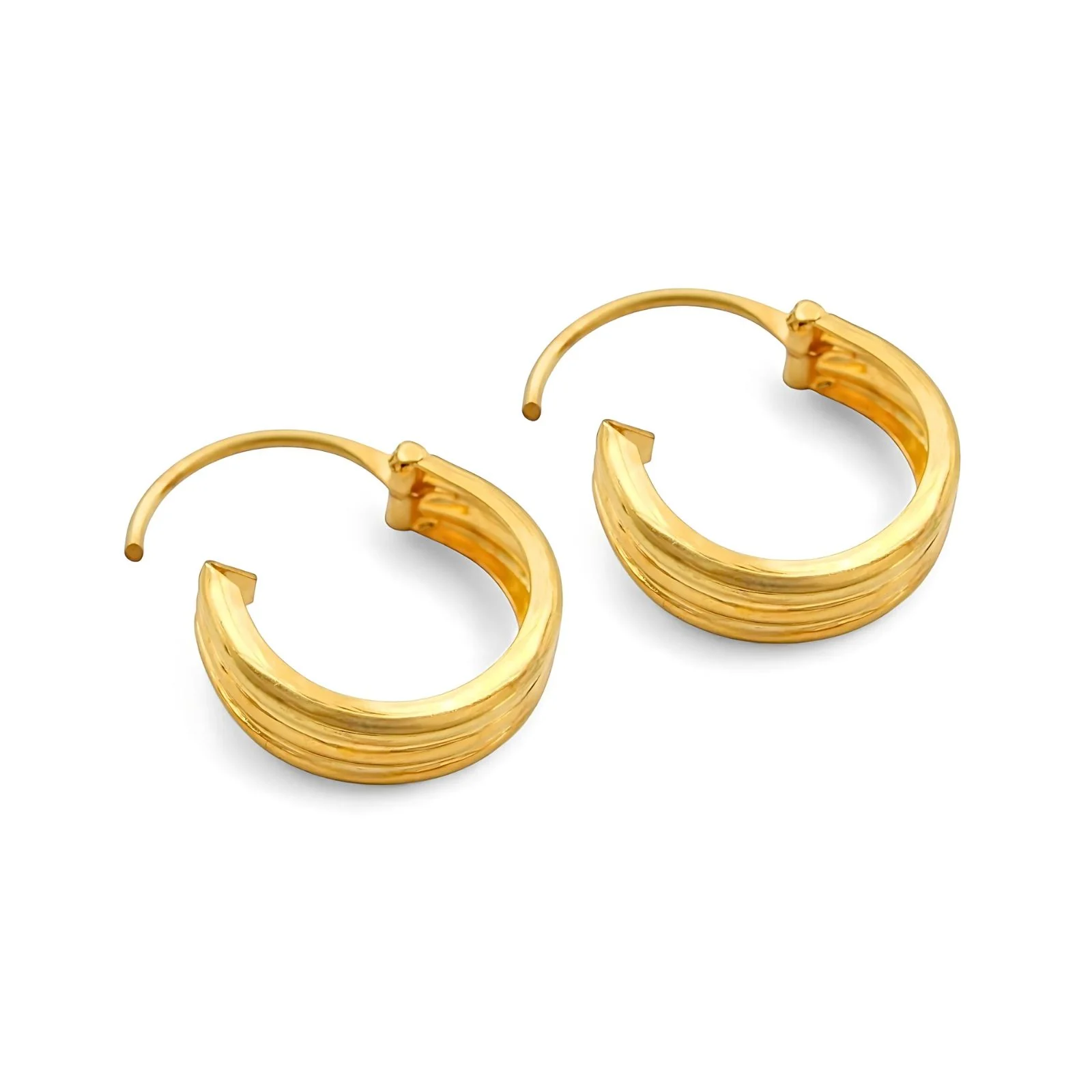Indian hinged hoop Three Line Earrings 18k Solid Yellow Gold - Image 4